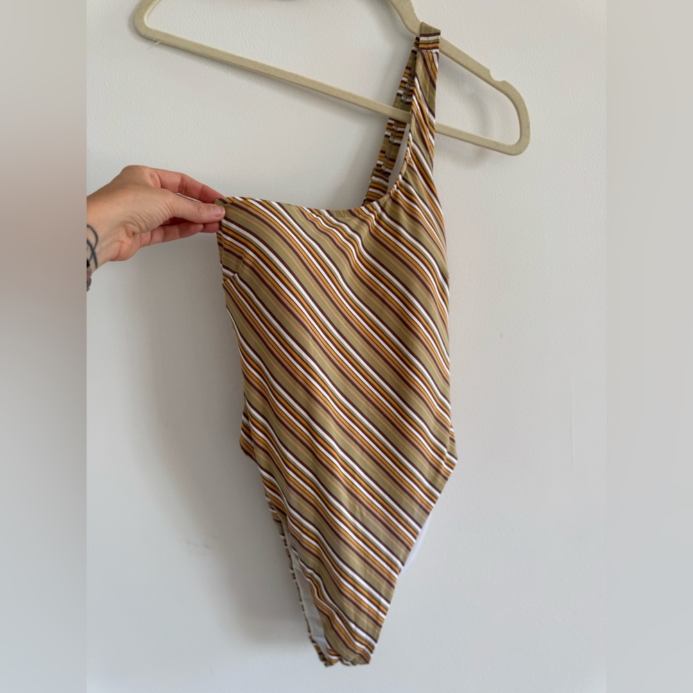 Zulu & Zephyr One Piece Swimsuit - Brown, Green and White Stripes
